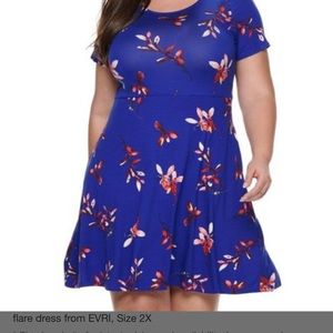 EVRI Blue Floral Dress 1X Plus Size